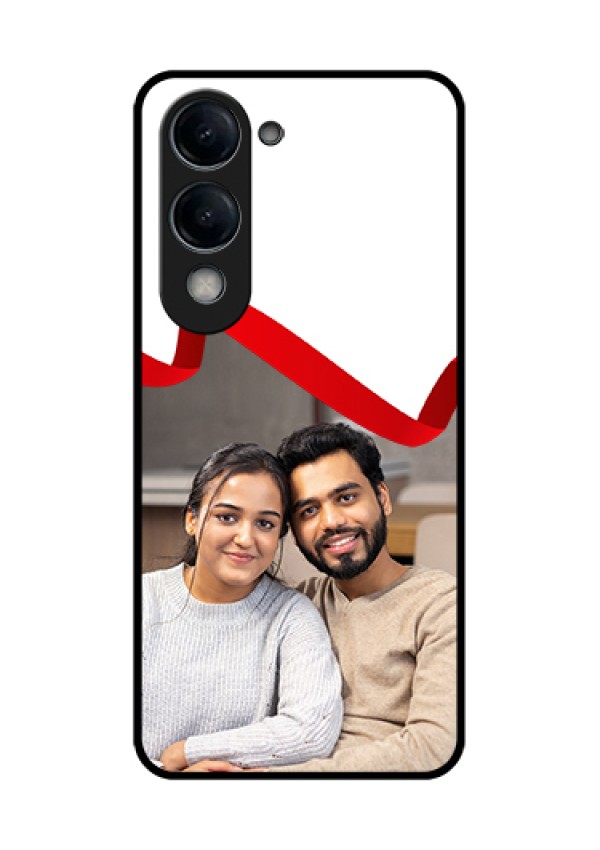 iQOO Z10 Lite Custom Glass Phone Case - Red Ribbon Frame Design