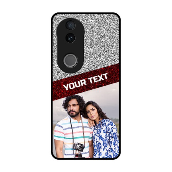 iQOO Z10R Custom Glass Phone Case - Image Holder With Glitter Strip Design iQOO Z10R Custom Glass Phone Case - Image Holder With Glitter Strip Design