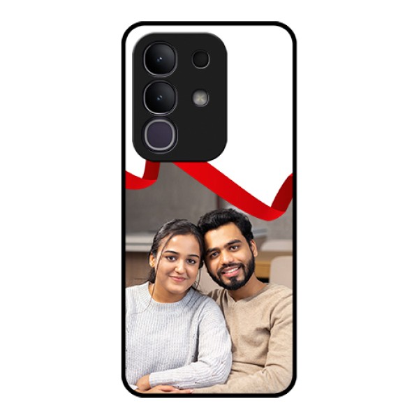iQOO Z10x 5G Custom Glass Phone Case - Red Ribbon Frame Design