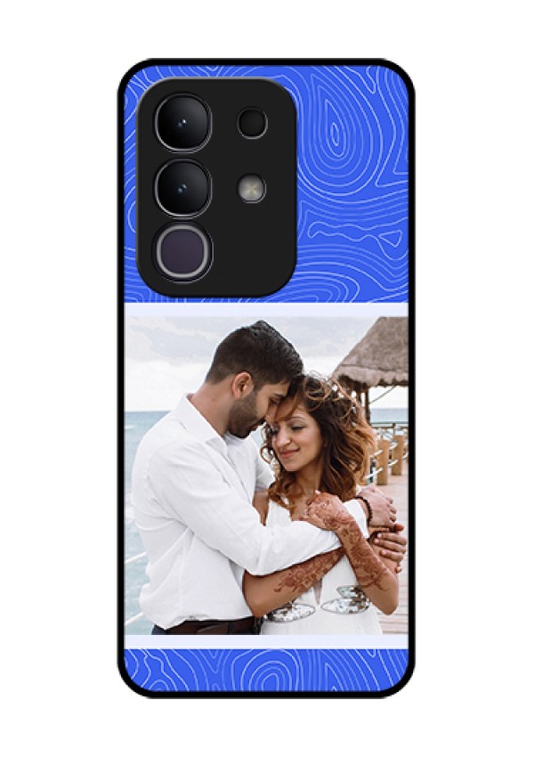 iQOO Z10x 5G Custom Glass Phone Case - Curved Line Art With Blue And White Design
