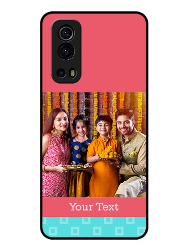 Custom iQOO Z3 5G Personalized Glass Phone Case - Peach & Blue Color Design