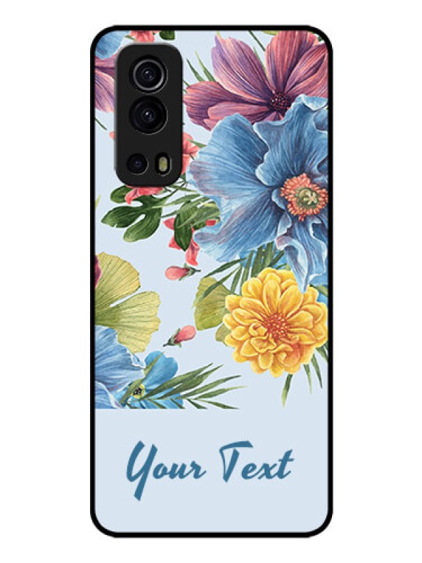 Custom iQOO Z3 5G Custom Glass Mobile Case - Stunning Watercolored Flowers Painting Design