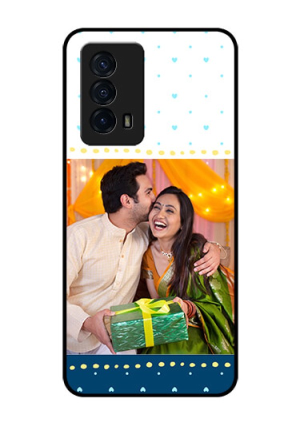 iQOO Z5 5G Personalized Glass Phone Case - White and Blue Abstract Design