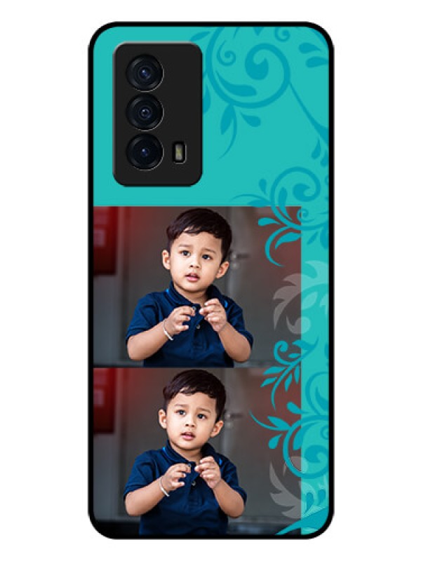 Custom iQOO Z5 5G Personalized Glass Phone Case - with Photo and Green Floral Design