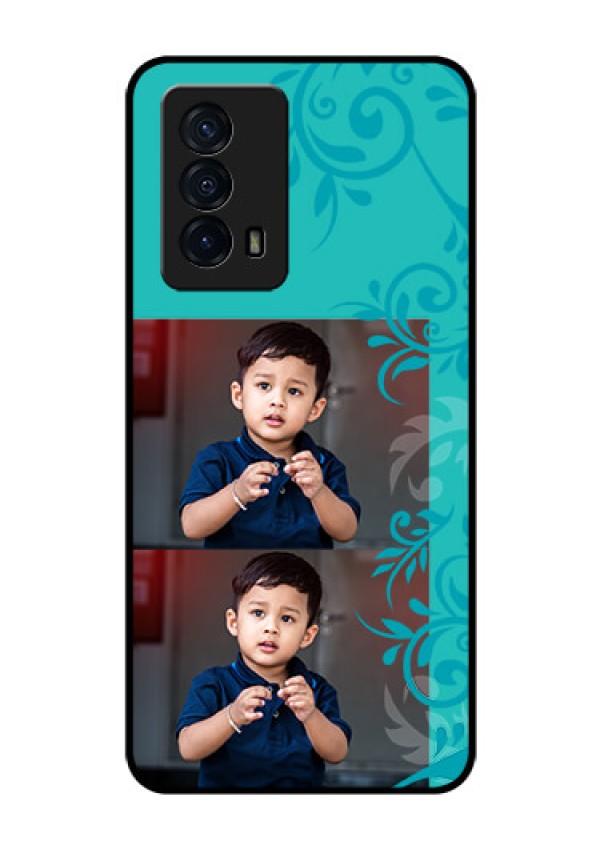 iQOO Z5 5G Personalized Glass Phone Case - with Photo and Green Floral Design