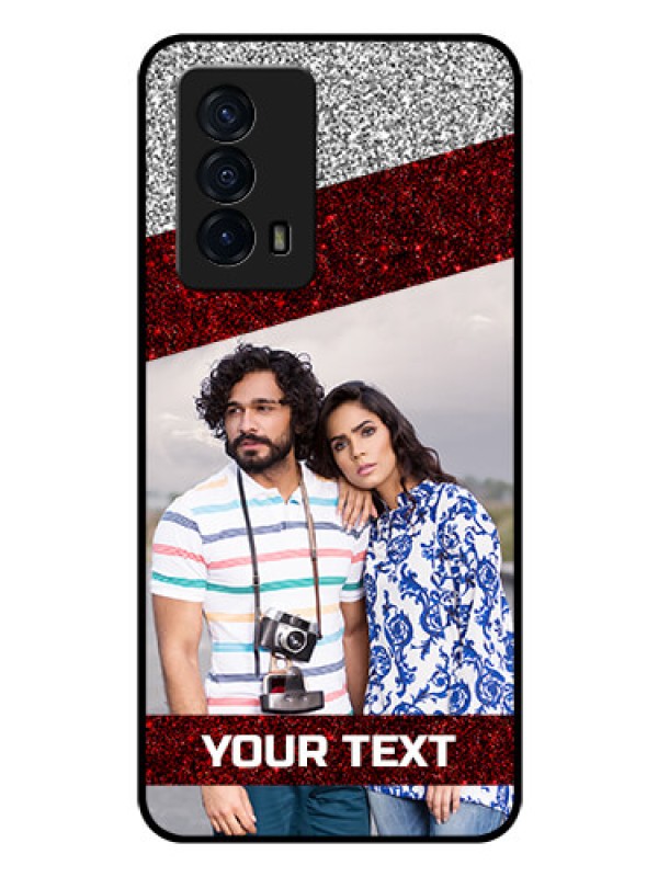 Custom iQOO Z5 5G Personalized Glass Phone Case - Image Holder with Glitter Strip Design