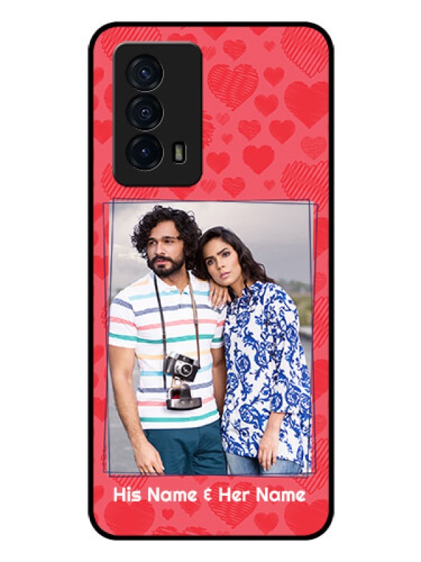 Custom iQOO Z5 5G Photo Printing on Glass Case - with Red Heart Symbols Design