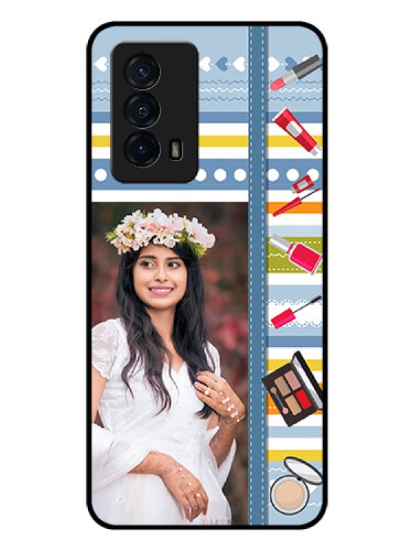 Custom iQOO Z5 5G Personalized Glass Phone Case - Makeup Icons Design