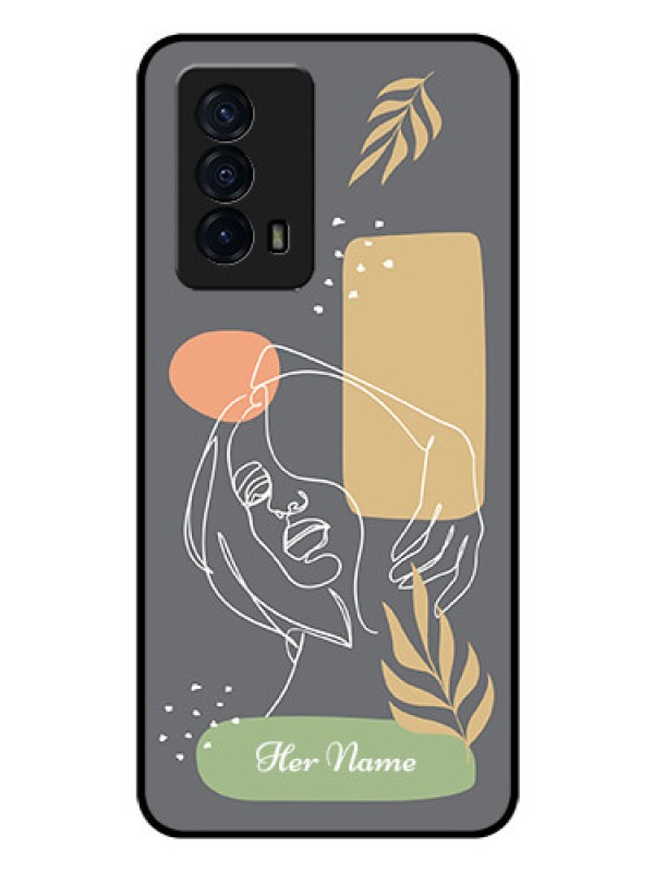 Custom iQOO Z5 5G Custom Glass Phone Case - Gazing Woman line art Design