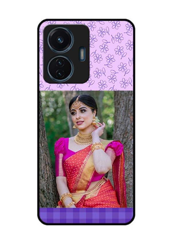 iQOO Z6 44w Custom Glass Phone Case - Purple Floral Design