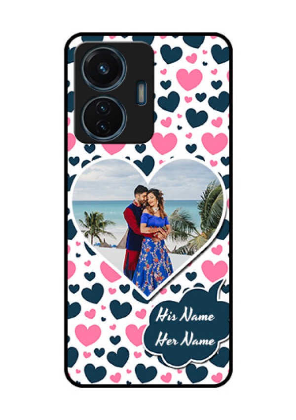 iQOO Z6 44w Custom Glass Phone Case - Pink & Blue Heart Design