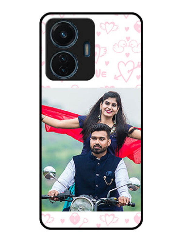 Custom iQOO Z6 44w Custom Glass Mobile Case - Pink Flying Heart Design