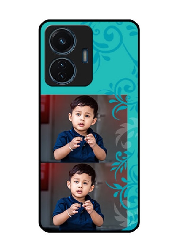 iQOO Z6 44w Personalized Glass Phone Case - with Photo and Green Floral Design