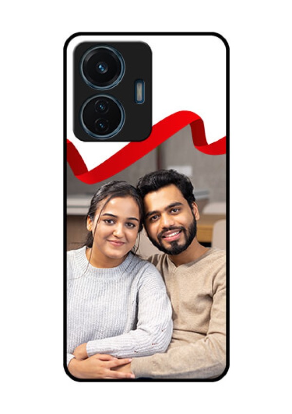 iQOO Z6 44w Photo Printing on Glass Case - Red Ribbon Frame Design