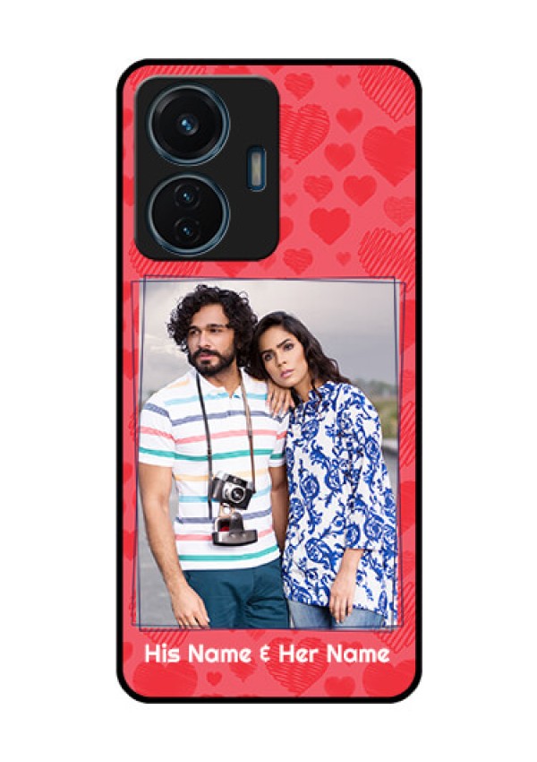 iQOO Z6 44w Photo Printing on Glass Case - with Red Heart Symbols Design
