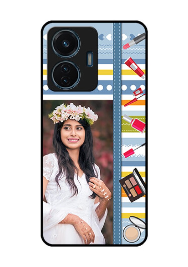 iQOO Z6 44w Personalized Glass Phone Case - Makeup Icons Design