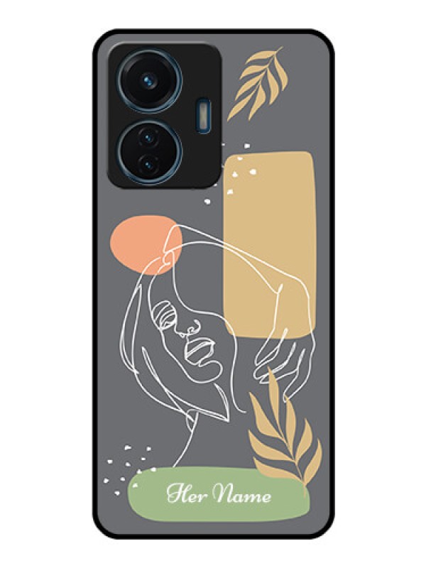 Custom iQOO Z6 44w Custom Glass Phone Case - Gazing Woman line art Design