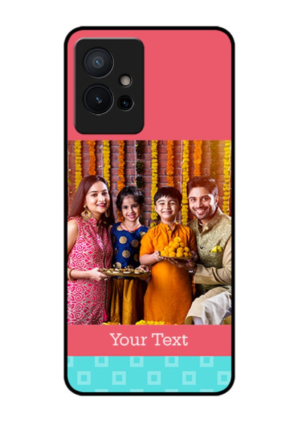 iQOO Z6 5G Personalized Glass Phone Case - Peach & Blue Color Design