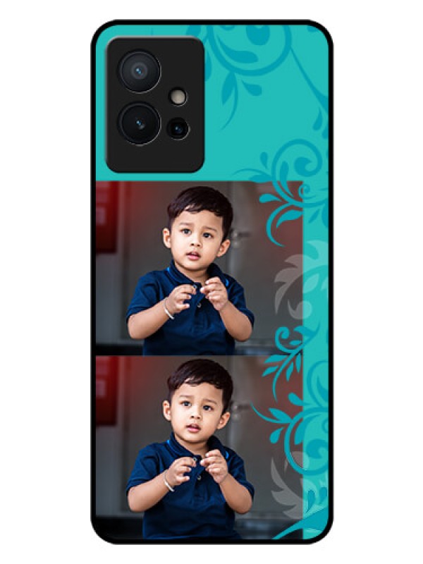Custom iQOO Z6 5G Personalized Glass Phone Case - with Photo and Green Floral Design