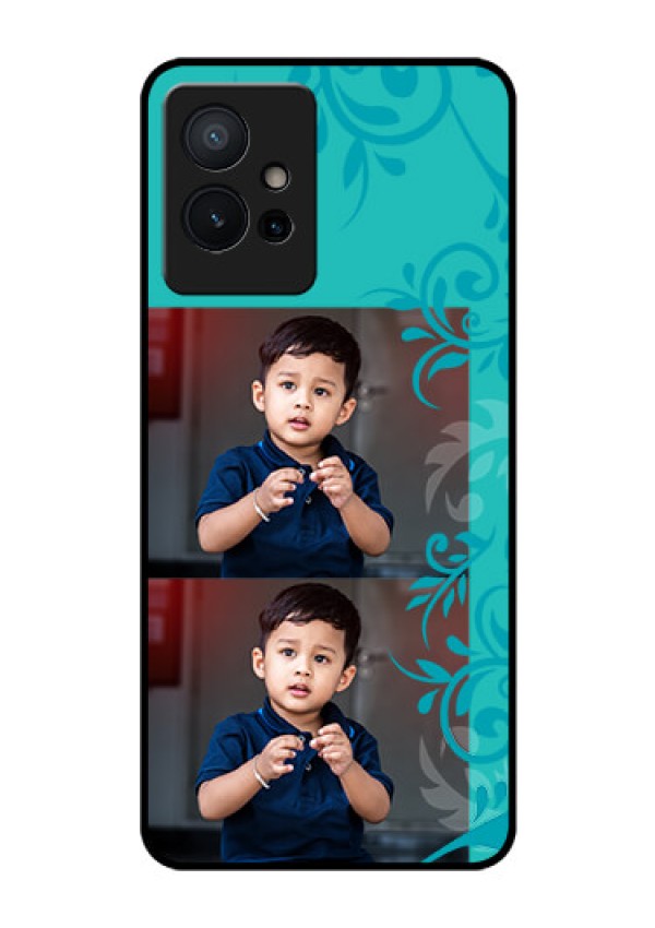 iQOO Z6 5G Personalized Glass Phone Case - with Photo and Green Floral Design