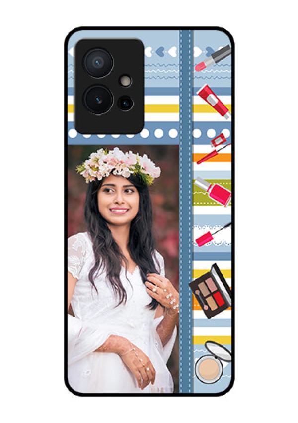iQOO Z6 5G Personalized Glass Phone Case - Makeup Icons Design