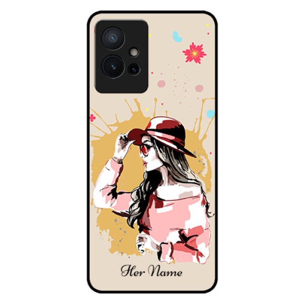 iQOO Z6 5G Photo Printing on Glass Case - Women with pink hat Design iQOO Z6 5G Photo Printing on Glass Case - Women with pink hat Design