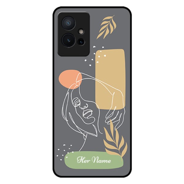 iQOO Z6 5G Custom Glass Phone Case - Gazing Woman line art Design iQOO Z6 5G Custom Glass Phone Case - Gazing Woman line art Design
