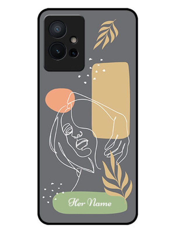 Custom iQOO Z6 5G Custom Glass Phone Case - Gazing Woman line art Design