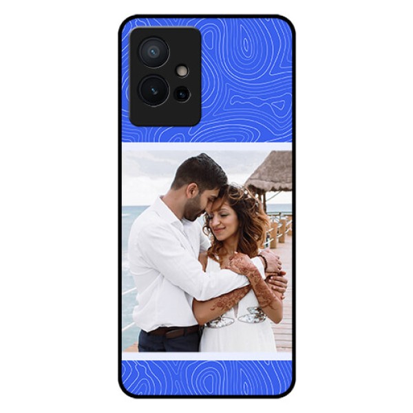 iQOO Z6 5G Custom Glass Mobile Case - Curved line art with blue and white Design iQOO Z6 5G Custom Glass Mobile Case - Curved line art with blue and white Design