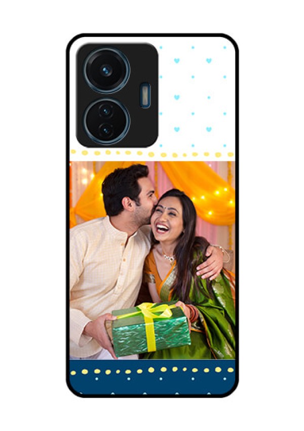 iQOO Z6 Lite 5G Personalized Glass Phone Case - White and Blue Abstract Design
