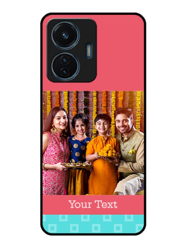 Custom iQOO Z6 Lite 5G Personalized Glass Phone Case - Peach & Blue Color Design