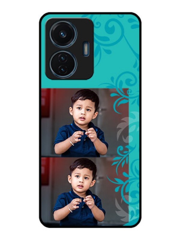 Custom iQOO Z6 Lite 5G Personalized Glass Phone Case - with Photo and Green Floral Design