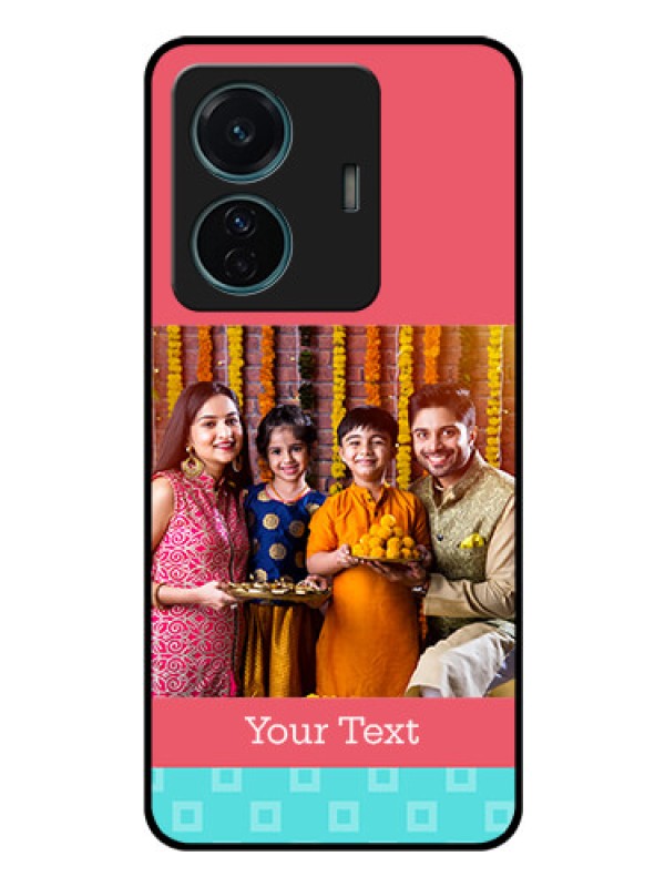 Custom iQOO Z6 Pro 5G Personalized Glass Phone Case - Peach & Blue Color Design