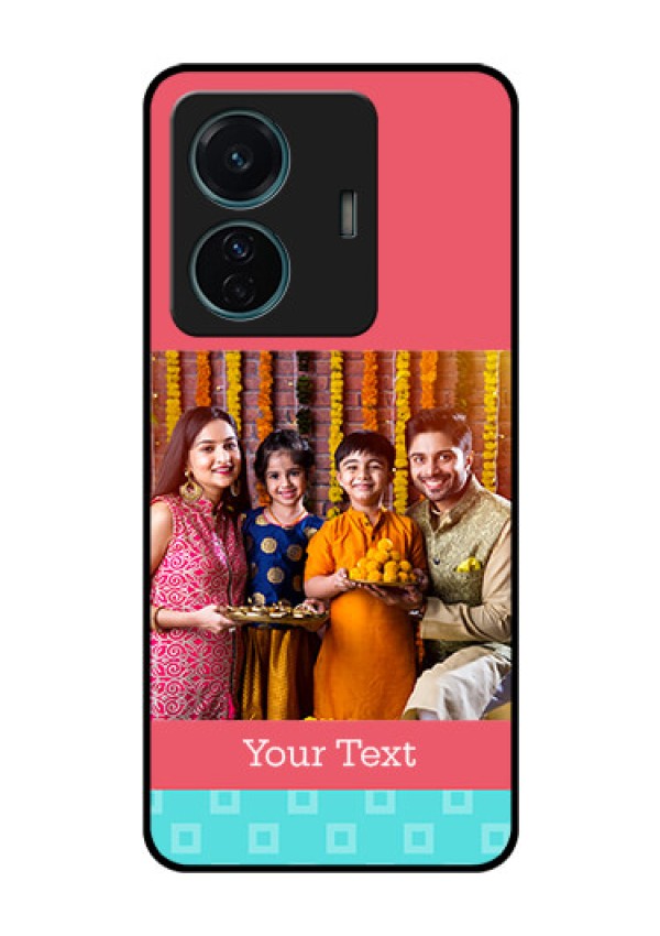 iQOO Z6 Pro 5G Personalized Glass Phone Case - Peach & Blue Color Design