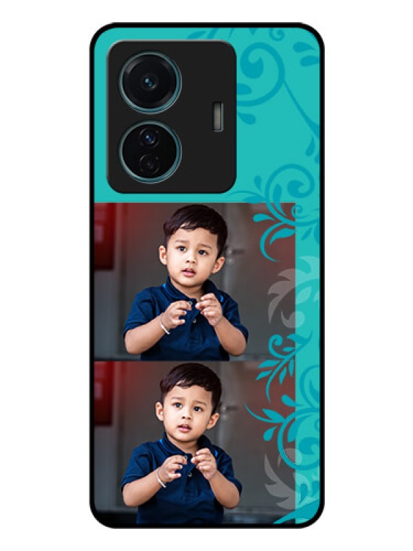 Custom iQOO Z6 Pro 5G Personalized Glass Phone Case - with Photo and Green Floral Design