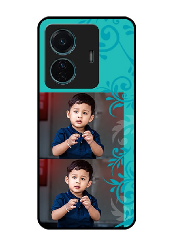 iQOO Z6 Pro 5G Personalized Glass Phone Case - with Photo and Green Floral Design