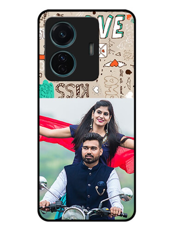 Custom iQOO Z6 Pro 5G Custom Glass Phone Case - Love Doodle Pattern