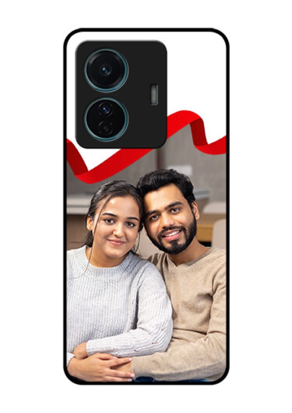 iQOO Z6 Pro 5G Photo Printing on Glass Case - Red Ribbon Frame Design