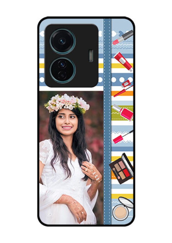 iQOO Z6 Pro 5G Personalized Glass Phone Case - Makeup Icons Design