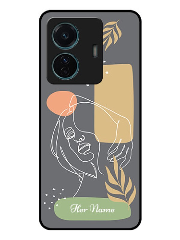 Custom iQOO Z6 Pro 5G Custom Glass Phone Case - Gazing Woman line art Design