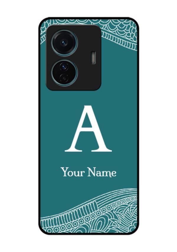 iQOO Z6 Pro 5G Personalized Glass Phone Case - line art pattern with custom name Design