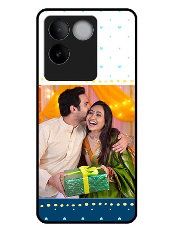 Custom iQOO Z7 Pro 5G Custom Glass Phone Case - White And Blue Abstract Design