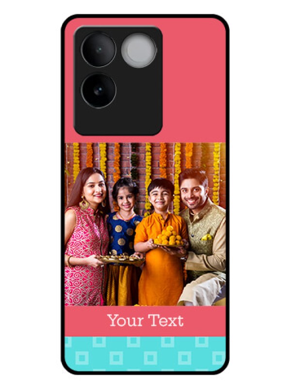 Custom iQOO Z7 Pro 5G Custom Glass Phone Case - Peach & Blue Color Design