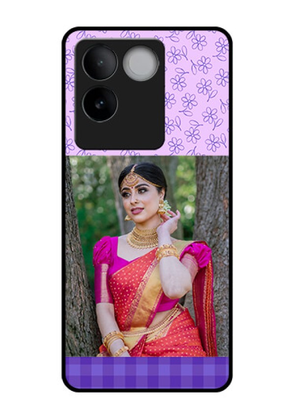 iQOO Z7 Pro 5G Custom Glass Phone Case - Purple Floral Design