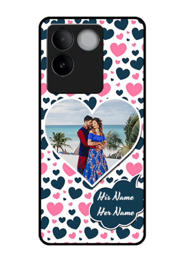 iQOO Z7 Pro 5G Custom Glass Phone Case - Pink & Blue Heart Design