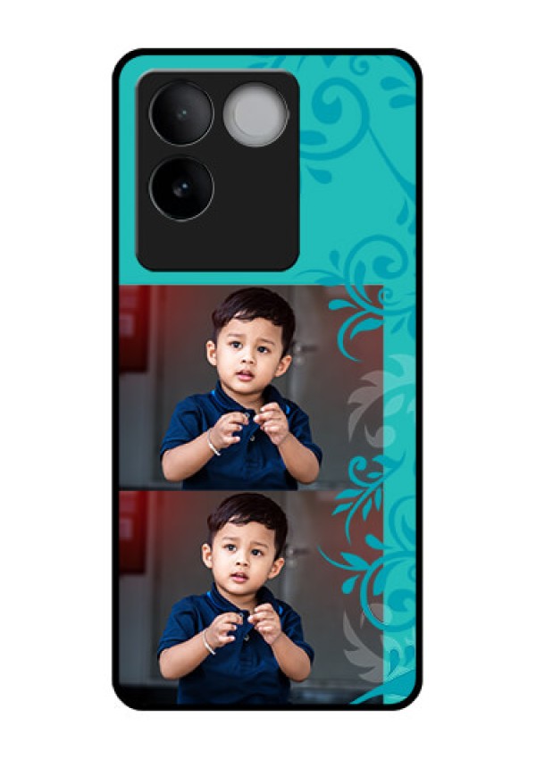 iQOO Z7 Pro 5G Custom Glass Phone Case - With Photo And Green Floral Design
