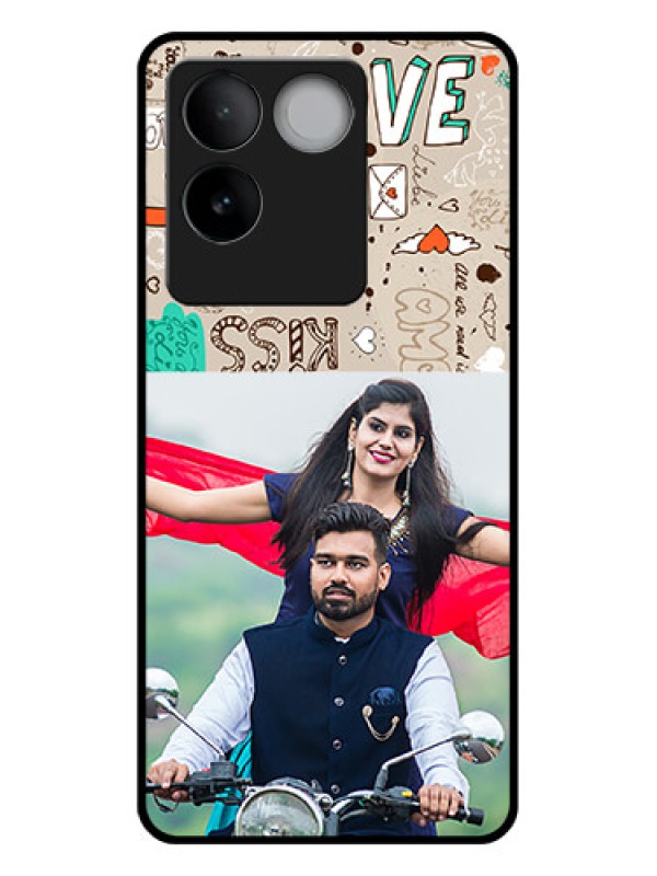 Custom iQOO Z7 Pro 5G Custom Glass Phone Case - Love Doodle Pattern