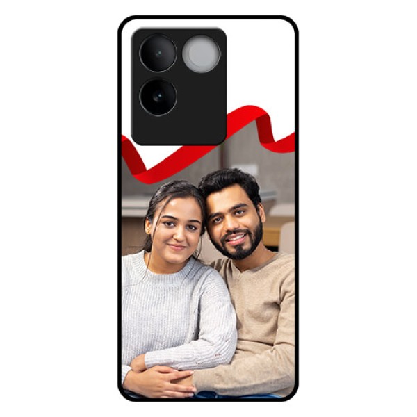 iQOO Z7 Pro 5G Custom Glass Phone Case - Red Ribbon Frame Design