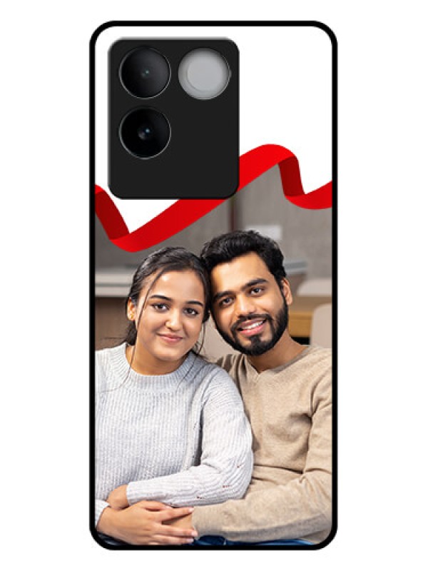 Custom iQOO Z7 Pro 5G Custom Glass Phone Case - Red Ribbon Frame Design