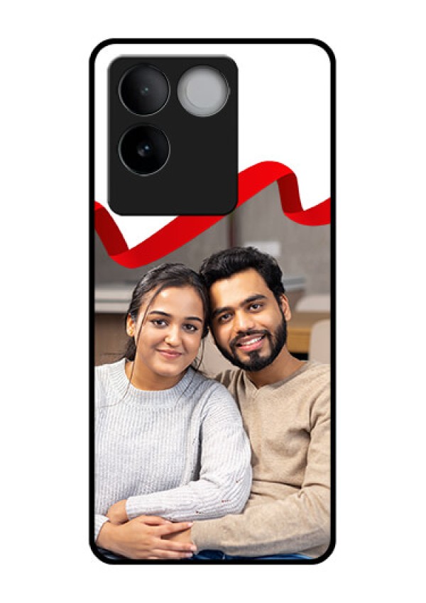 iQOO Z7 Pro 5G Custom Glass Phone Case - Red Ribbon Frame Design